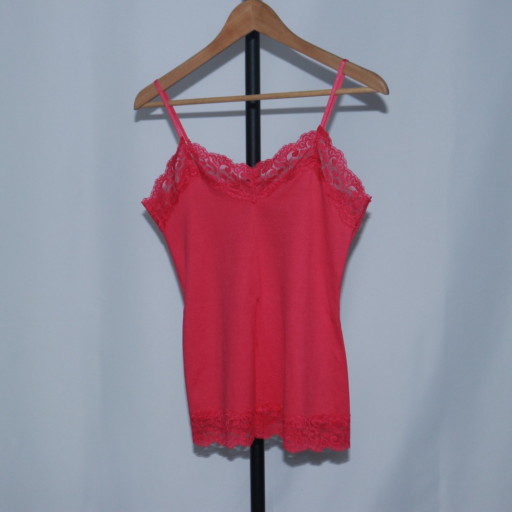 White House Black Market Womens Lace Trim Camisole Red V-Neck Size S